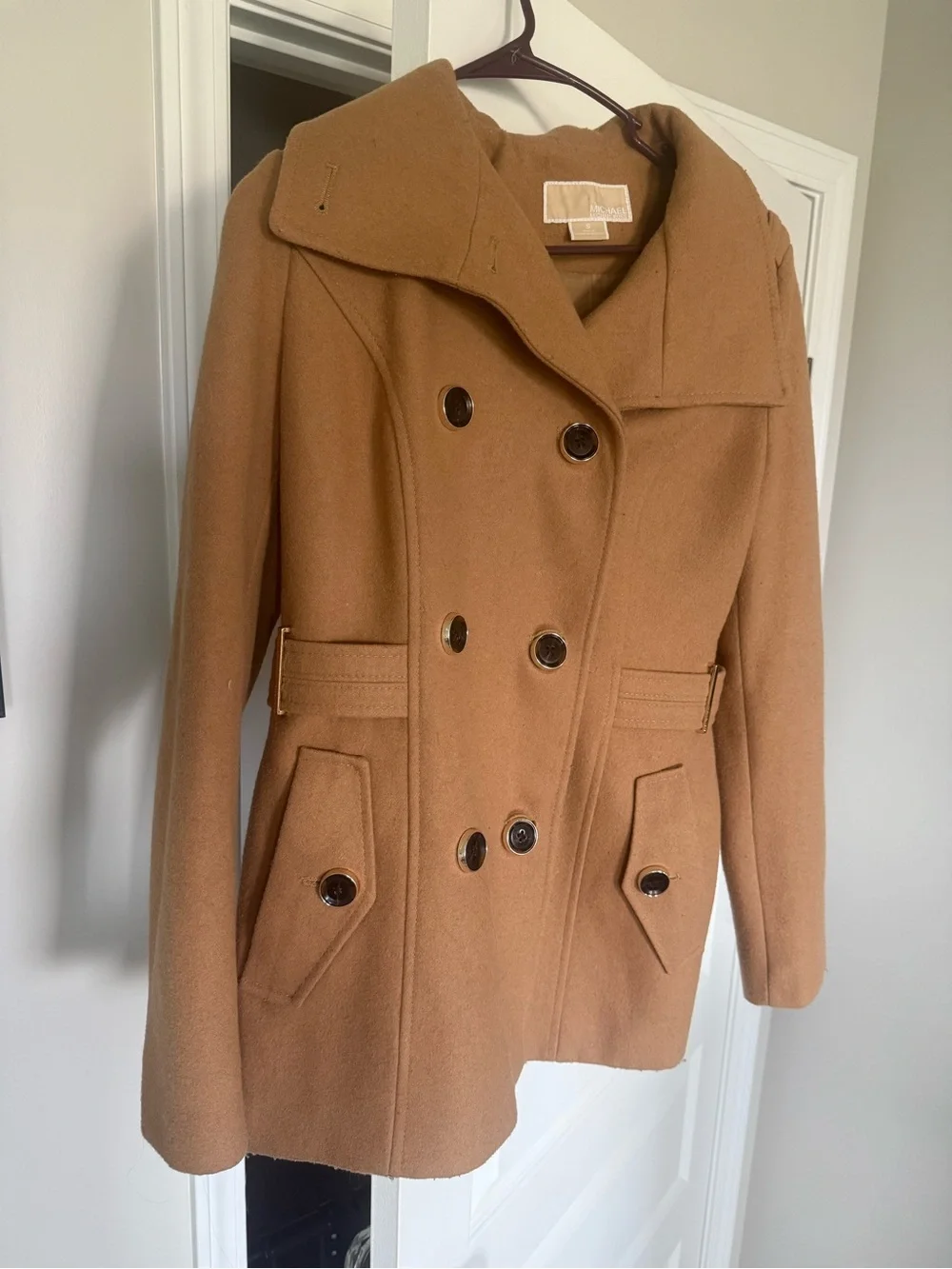 Michael Kors Double-Breasted Peacoat in Camel